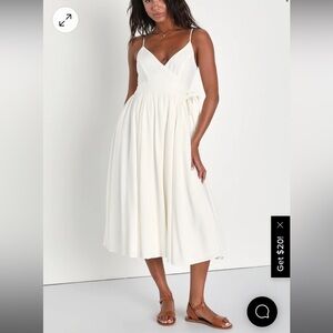 Lulus- Perfect Cutie White Linen Sleeveless Wrap Midi Dress in S